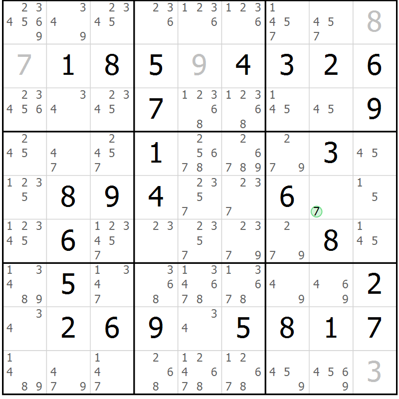 Position des candidats pour la solution de la Gr 10 page 13 du magazine de sudoku Maestro n° 087