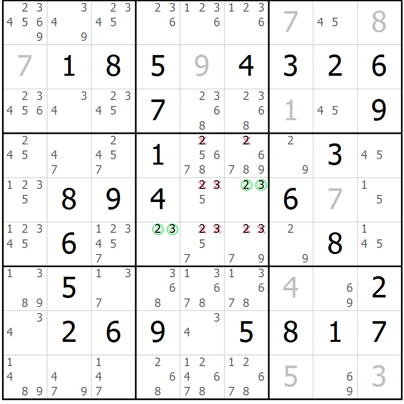 Position des candidats pour la solution de la Gr 10 page 13 du magazine de sudoku Maestro n° 087