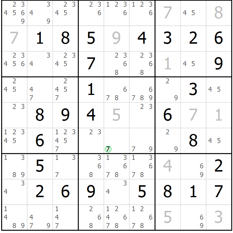 Position des candidats pour la solution de la Gr 10 page 13 du magazine de sudoku Maestro n° 087