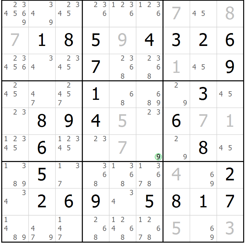 Position des candidats pour la solution de la Gr 10 page 13 du magazine de sudoku Maestro n° 087