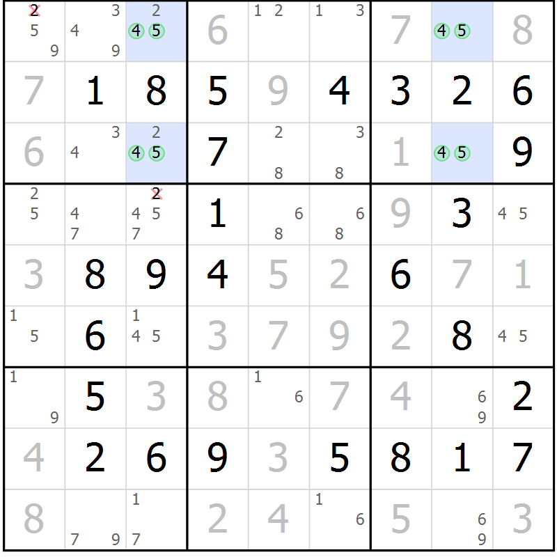 Position des candidats pour la solution de la Gr 10 page 13 du magazine de sudoku Maestro n° 087