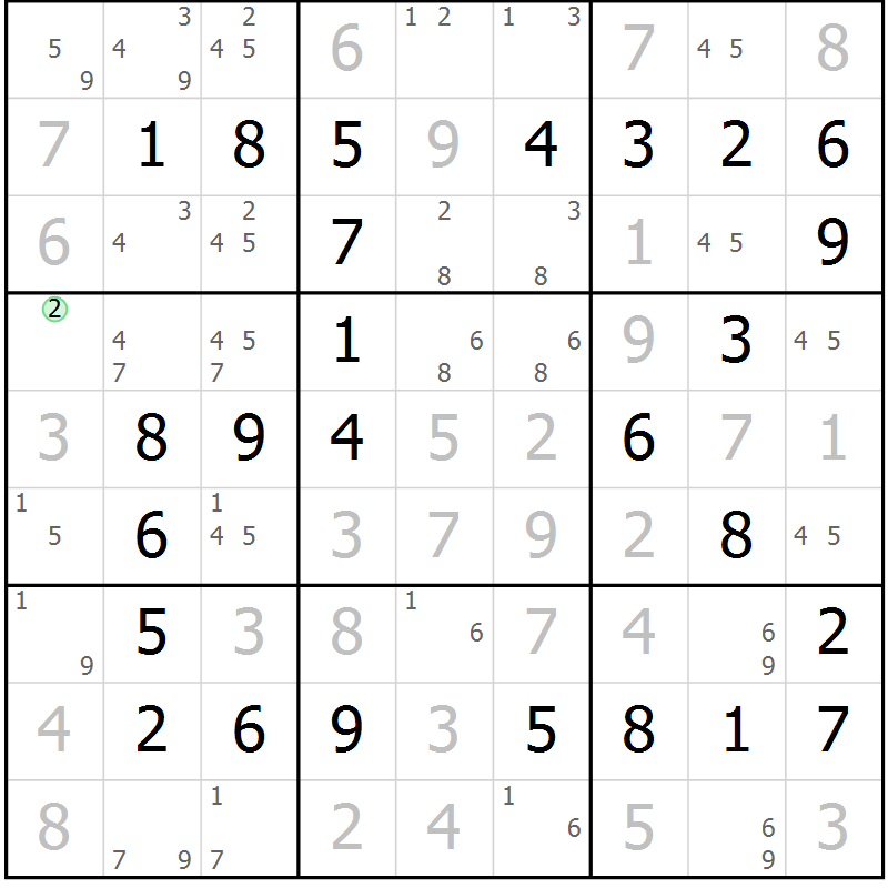 Position des candidats pour la solution de la Gr 10 page 13 du magazine de sudoku Maestro n° 087