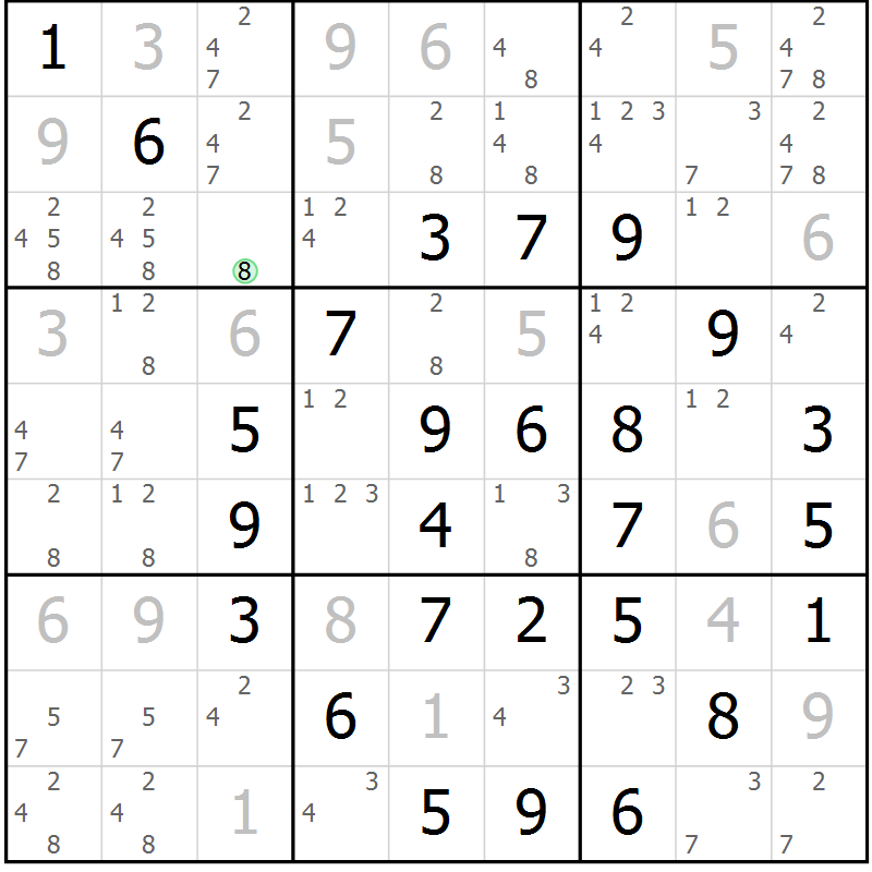 Position des candidats pour la solution de la Gr 11 page 14 du magazine de sudoku Maestro n° 087