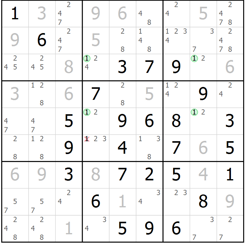 Position des candidats pour la solution de la Gr 11 page 14 du magazine de sudoku Maestro n° 087