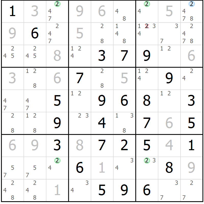 Position des candidats pour la solution de la Gr 11 page 14 du magazine de sudoku Maestro n° 087