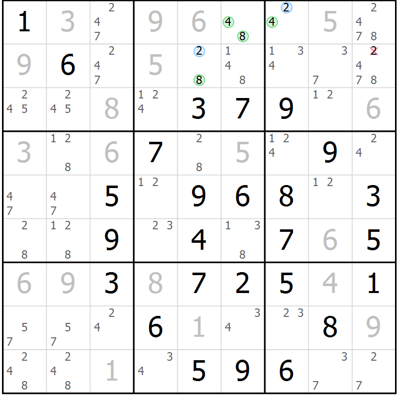 Position des candidats pour la solution de la Gr 11 page 14 du magazine de sudoku Maestro n° 087