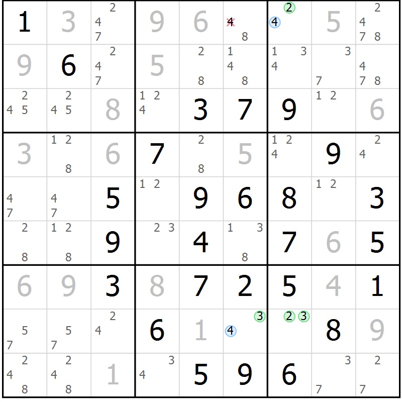 Position des candidats pour la solution de la Gr 11 page 14 du magazine de sudoku Maestro n° 087