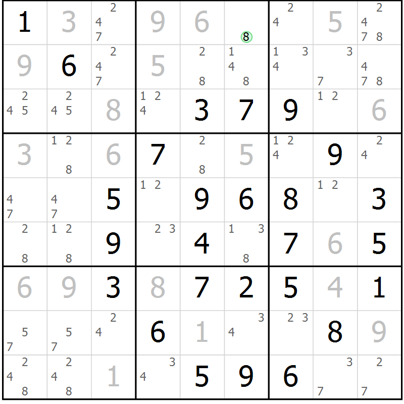Position des candidats pour la solution de la Gr 11 page 14 du magazine de sudoku Maestro n° 087