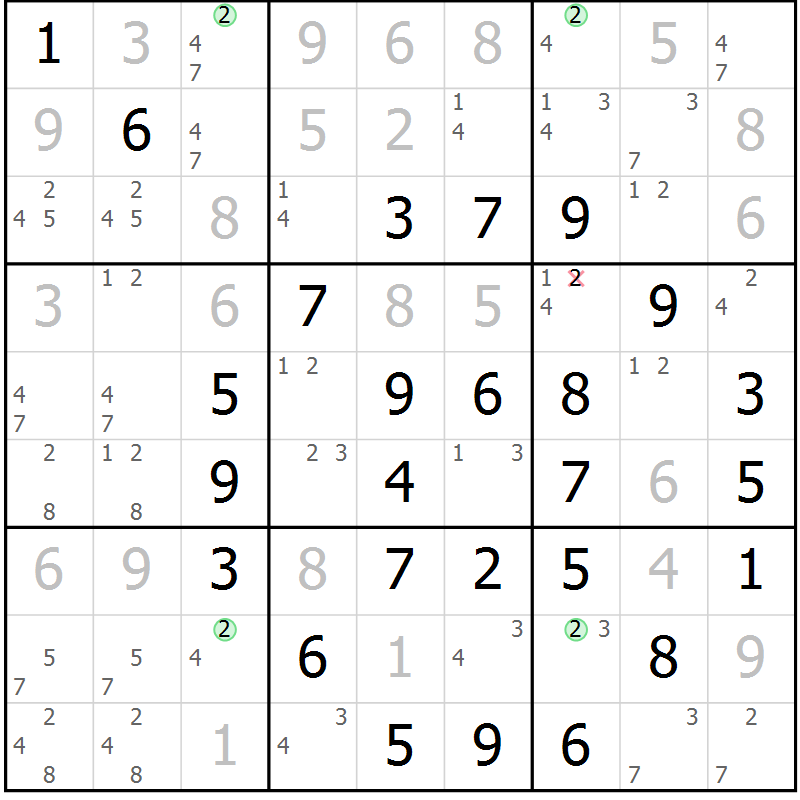 Position des candidats pour la solution de la Gr 11 page 14 du magazine de sudoku Maestro n° 087