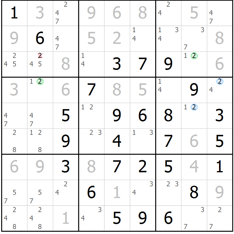 Position des candidats pour la solution de la Gr 11 page 14 du magazine de sudoku Maestro n° 087