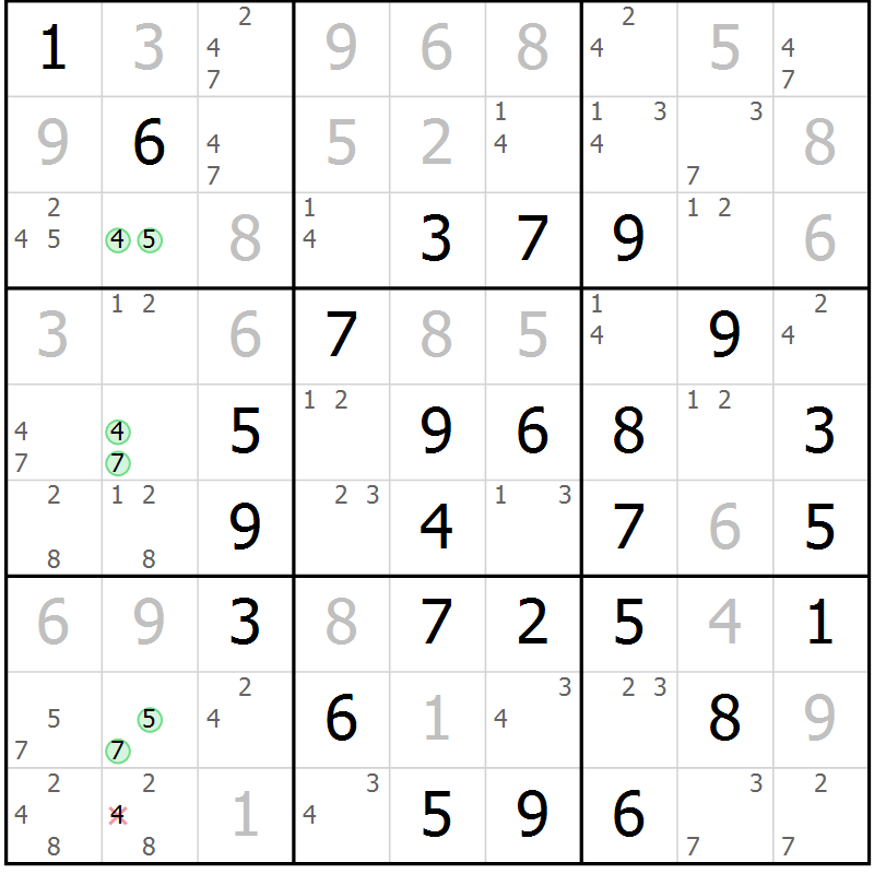 Position des candidats pour la solution de la Gr 11 page 14 du magazine de sudoku Maestro n° 087