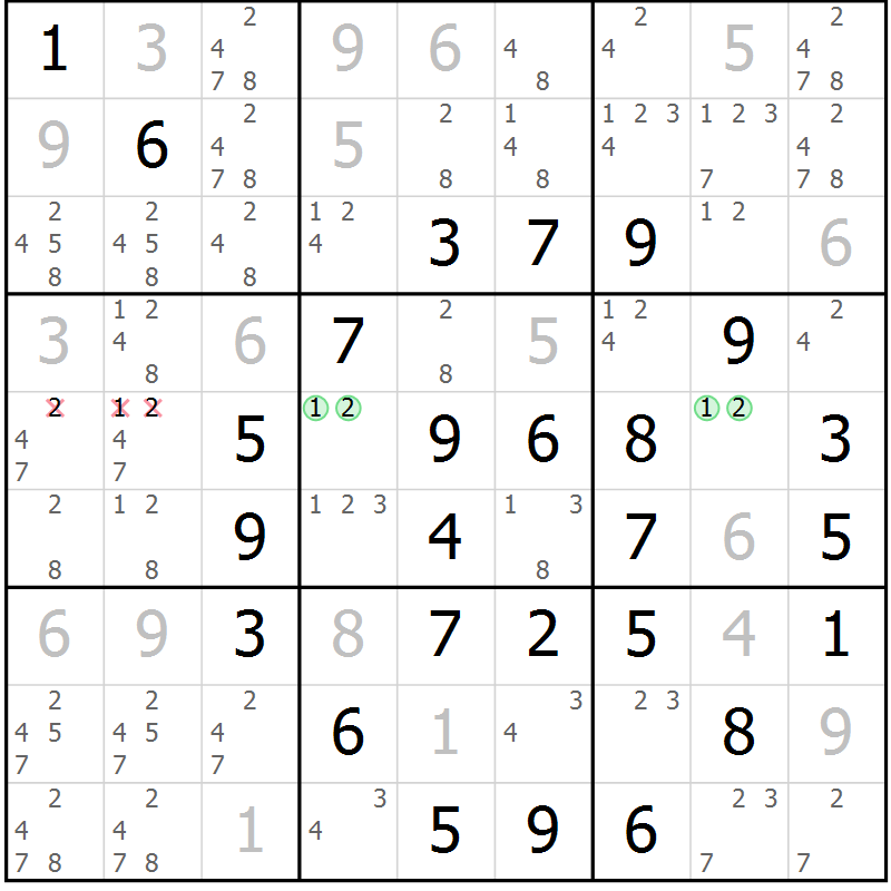 Position des candidats pour la solution de la Gr 11 page 14 du magazine de sudoku Maestro n° 087