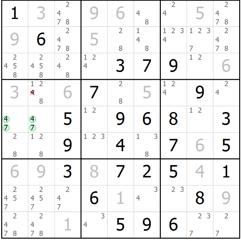 Position des candidats pour la solution de la Gr 11 page 14 du magazine de sudoku Maestro n° 087