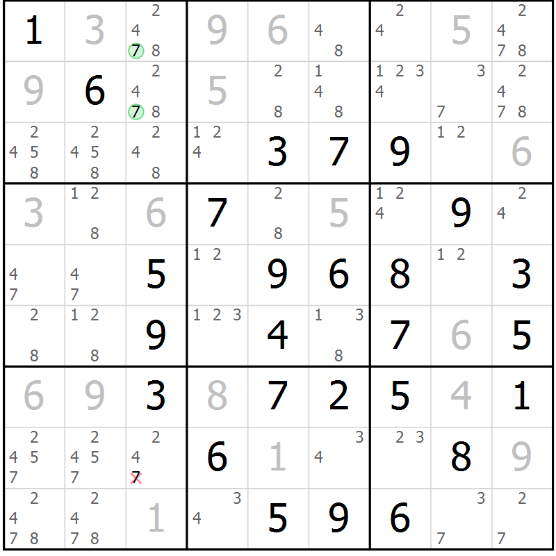 Position des candidats pour la solution de la Gr 11 page 14 du magazine de sudoku Maestro n° 087