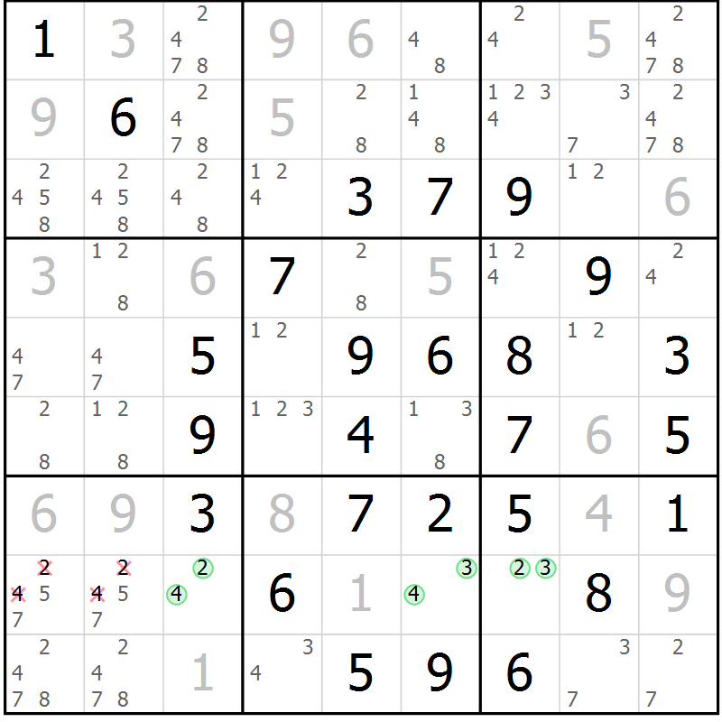Position des candidats pour la solution de la Gr 11 page 14 du magazine de sudoku Maestro n° 087