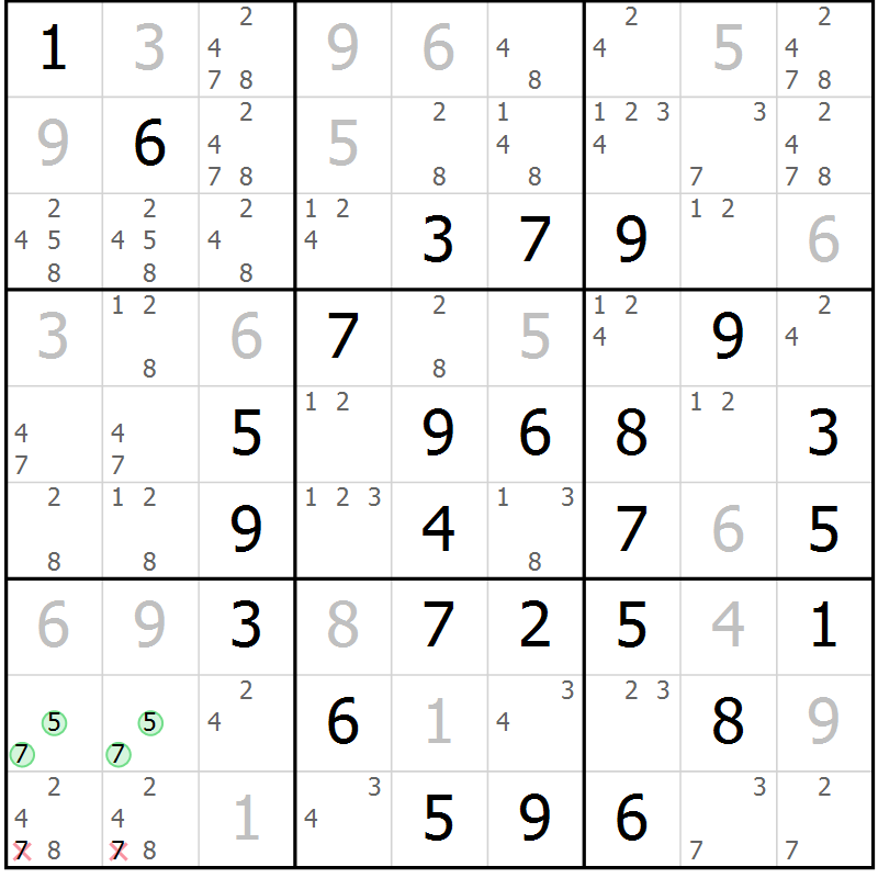 Position des candidats pour la solution de la Gr 11 page 14 du magazine de sudoku Maestro n° 087