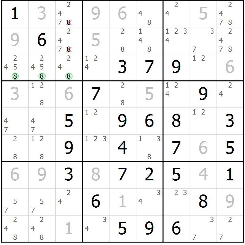 Position des candidats pour la solution de la Gr 11 page 14 du magazine de sudoku Maestro n° 087