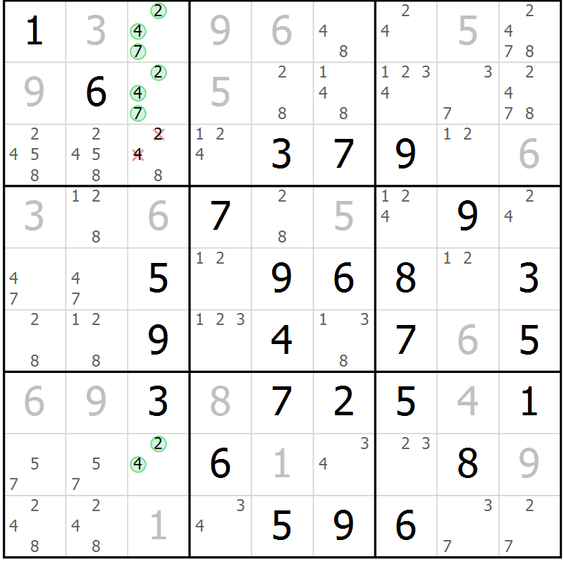 Position des candidats pour la solution de la Gr 11 page 14 du magazine de sudoku Maestro n° 087