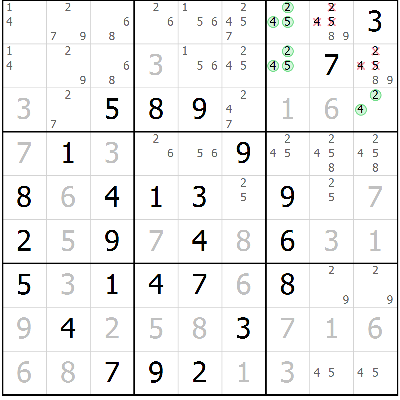 Position des candidats pour la solution de la Gr 12 page 15 du magazine de sudoku Maestro n° 087