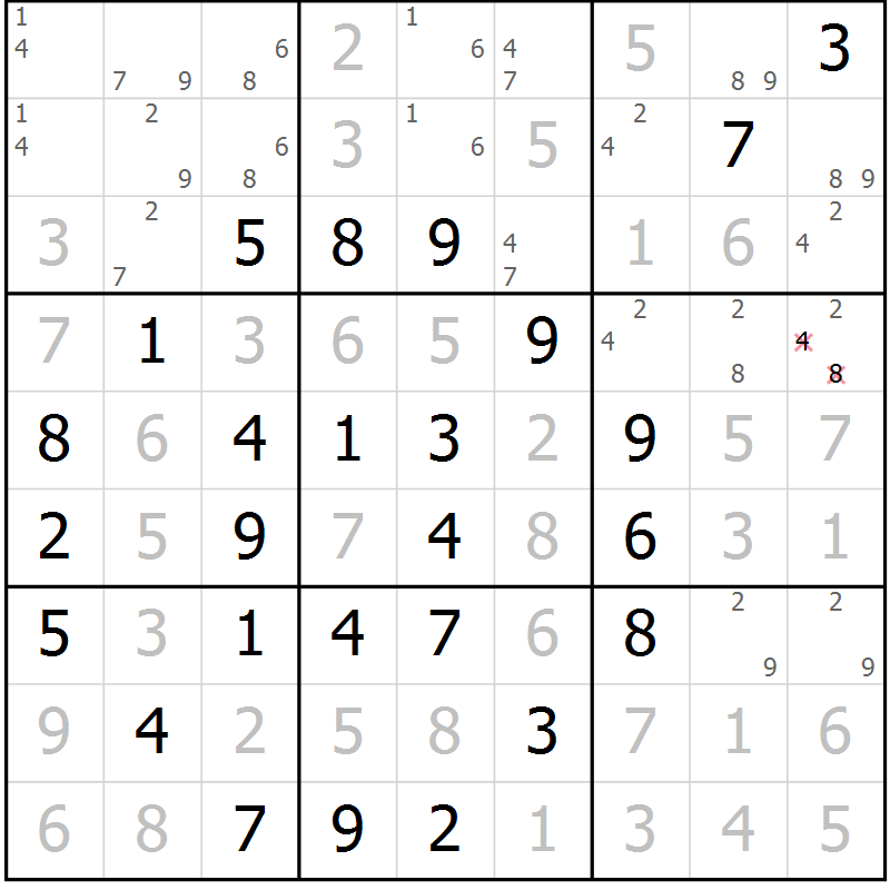 Position des candidats pour la solution de la Gr 12 page 15 du magazine de sudoku Maestro n° 087