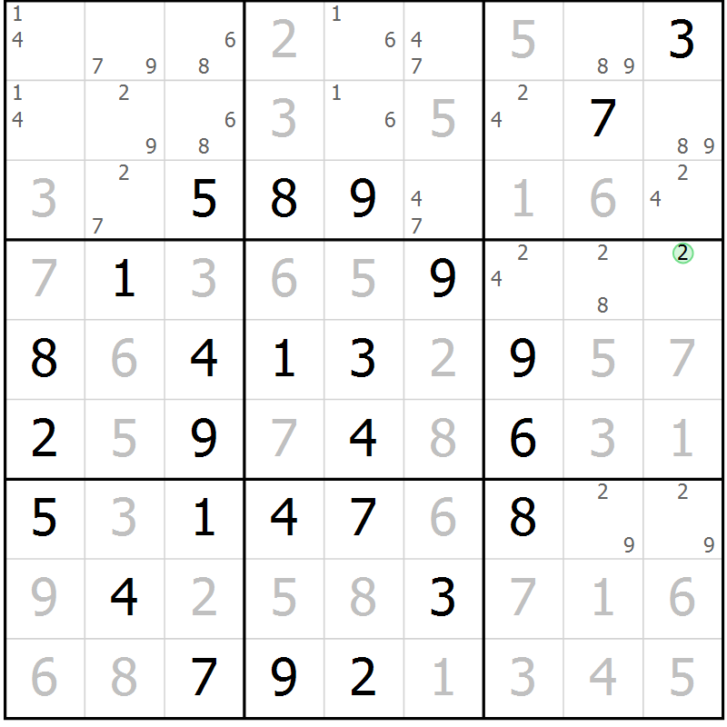 Position des candidats pour la solution de la Gr 12 page 15 du magazine de sudoku Maestro n° 087
