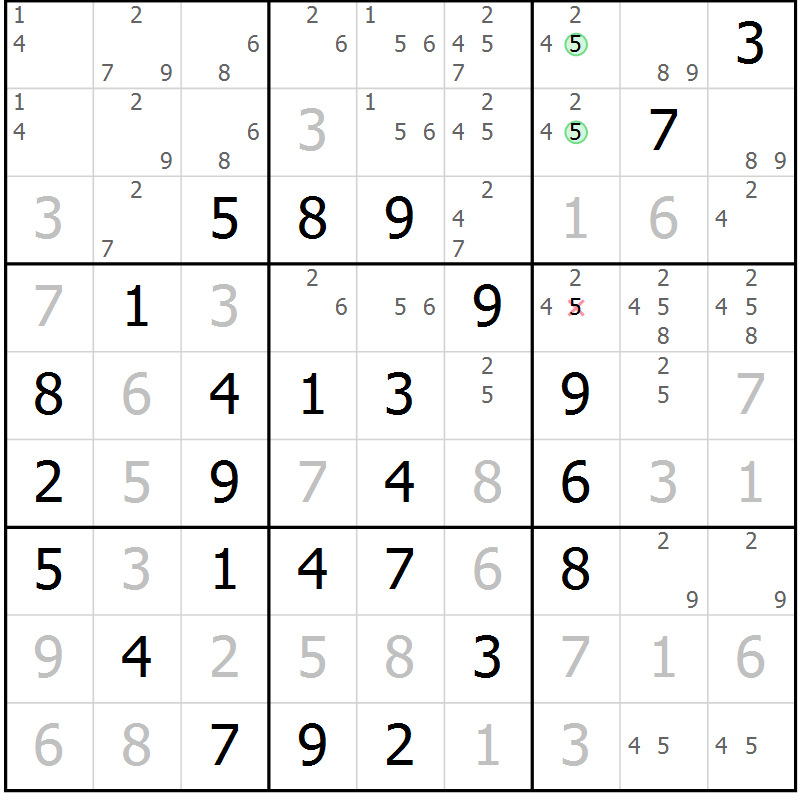 Position des candidats pour la solution de la Gr 12 page 15 du magazine de sudoku Maestro n° 087