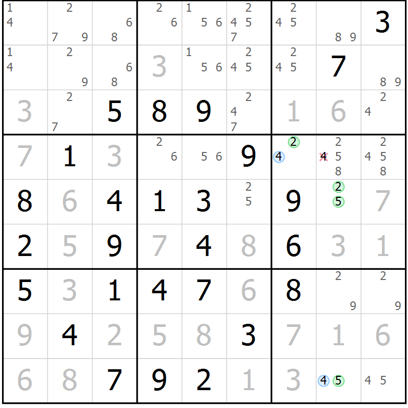 Position des candidats pour la solution de la Gr 12 page 15 du magazine de sudoku Maestro n° 087