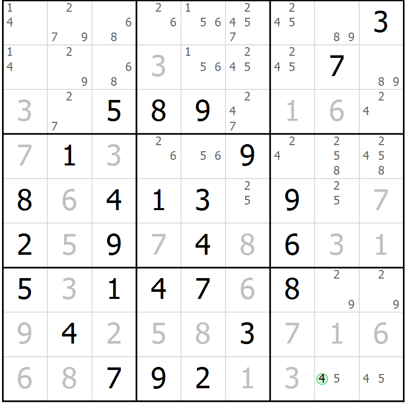 Position des candidats pour la solution de la Gr 12 page 15 du magazine de sudoku Maestro n° 087