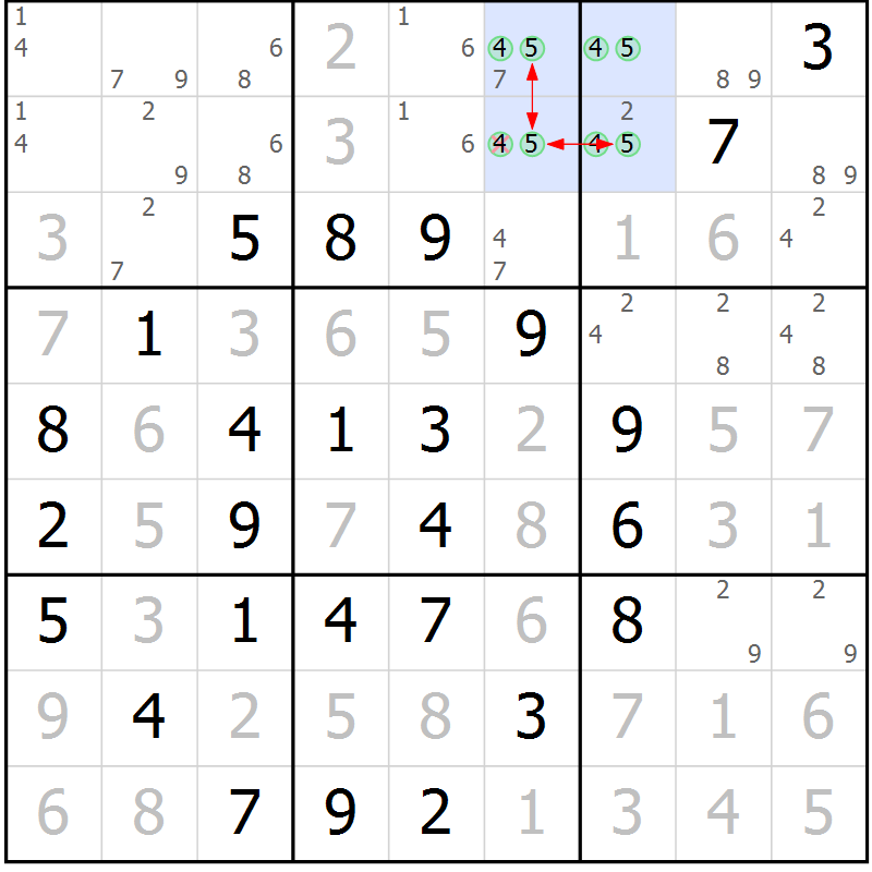 Position des candidats pour la solution de la Gr 12 page 15 du magazine de sudoku Maestro n° 087