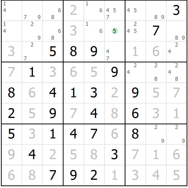 Position des candidats pour la solution de la Gr 12 page 15 du magazine de sudoku Maestro n° 087