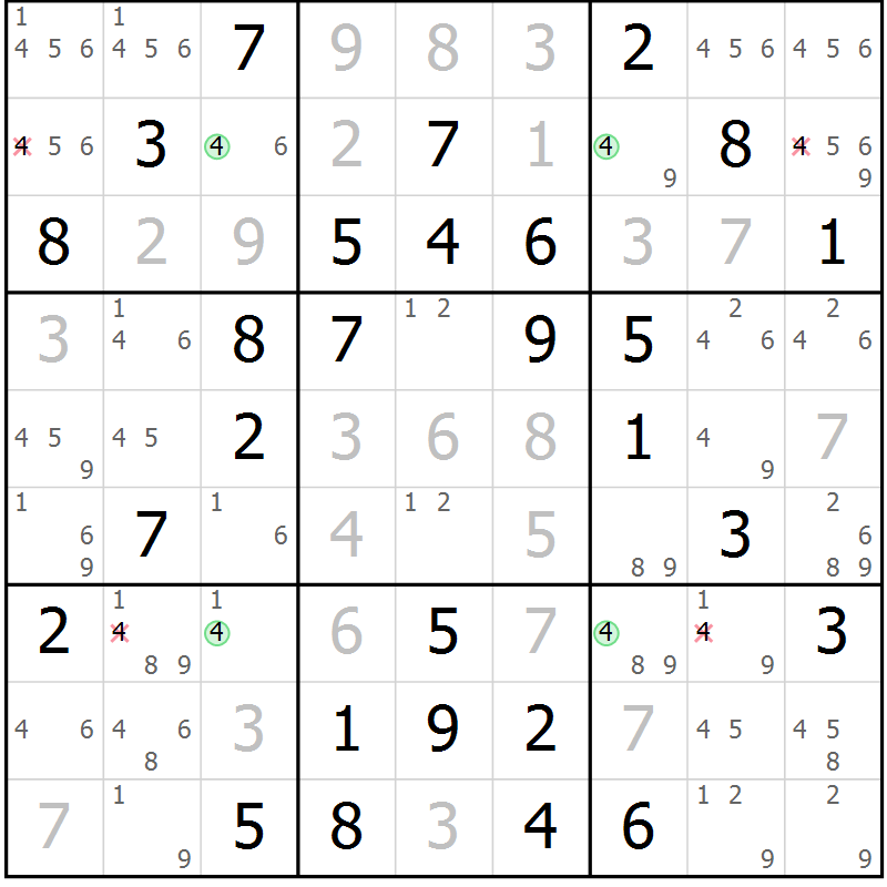 Position des candidats pour la solution de la Gr 13 page 16 du magazine de sudoku Maestro n° 087