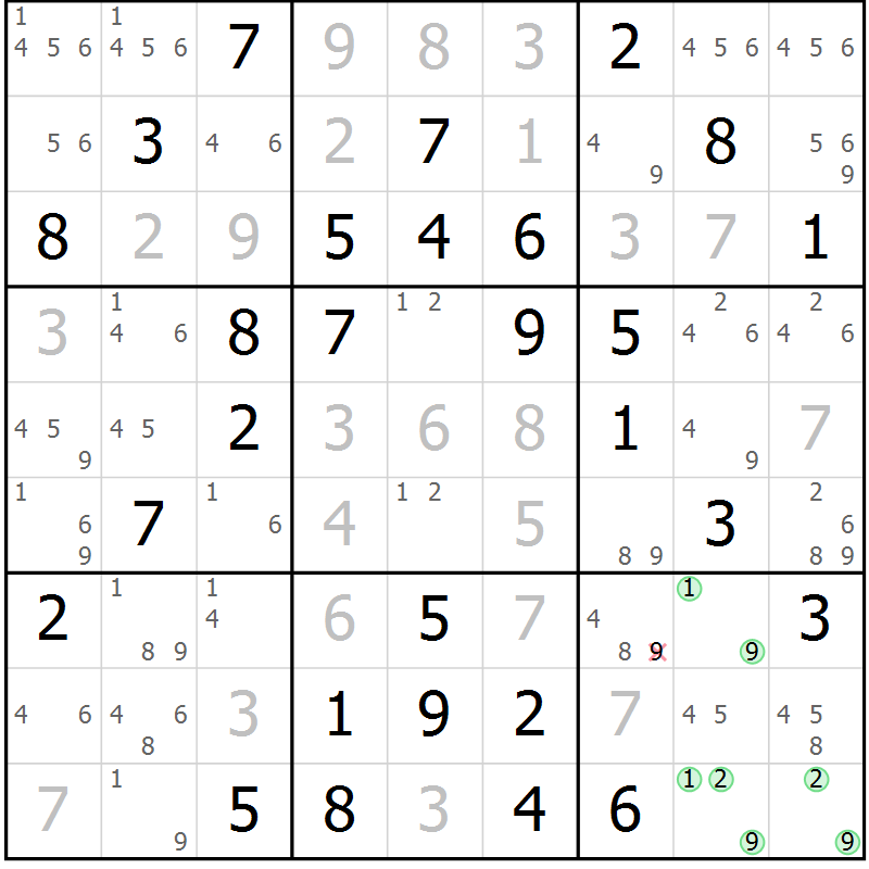 Position des candidats pour la solution de la Gr 13 page 16 du magazine de sudoku Maestro n° 087