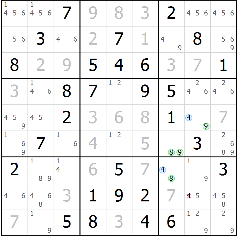 Position des candidats pour la solution de la Gr 13 page 16 du magazine de sudoku Maestro n° 087
