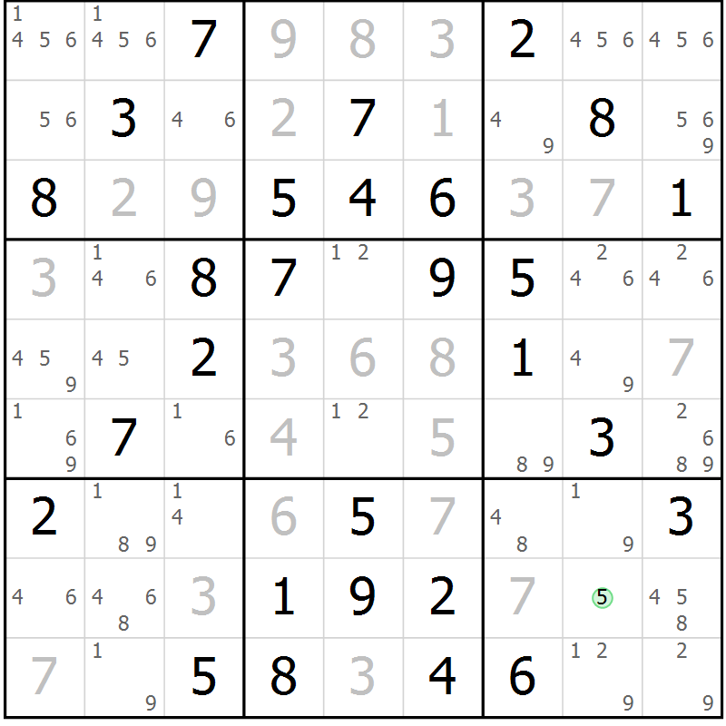 Position des candidats pour la solution de la Gr 13 page 16 du magazine de sudoku Maestro n° 087