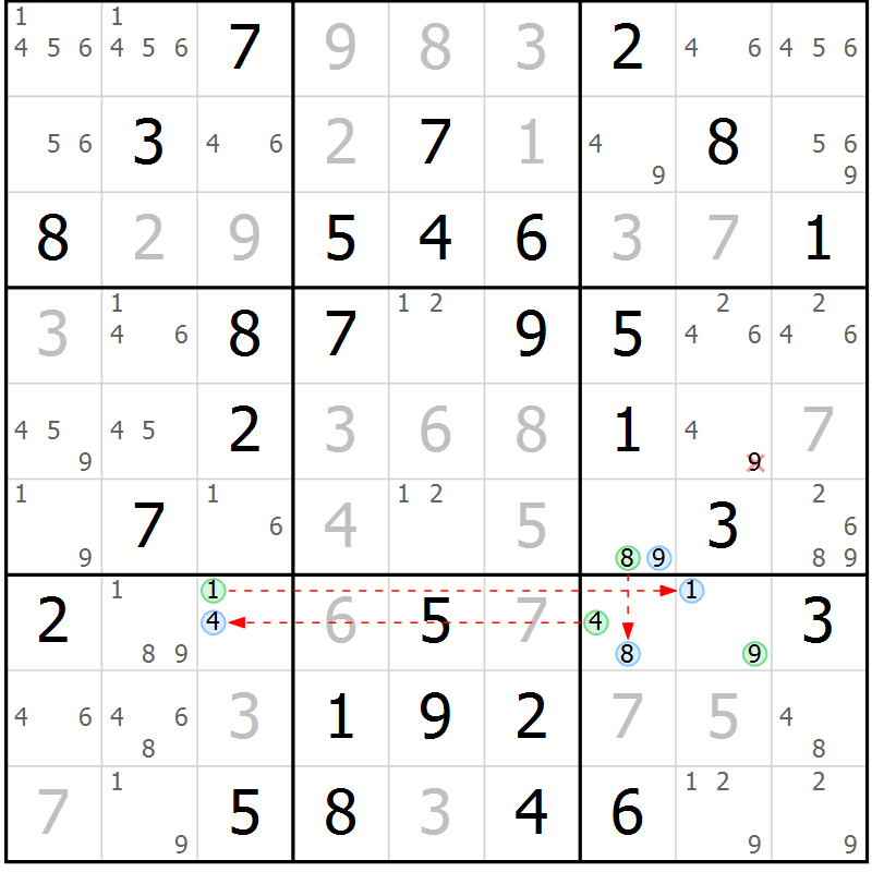 Position des candidats pour la solution de la Gr 13 page 16 du magazine de sudoku Maestro n° 087