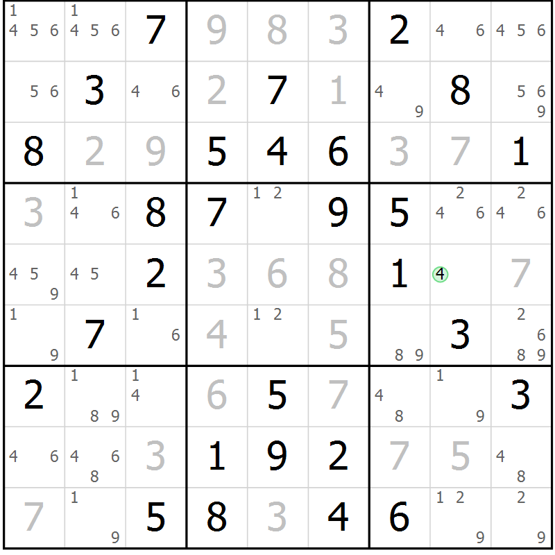Position des candidats pour la solution de la Gr 13 page 16 du magazine de sudoku Maestro n° 087