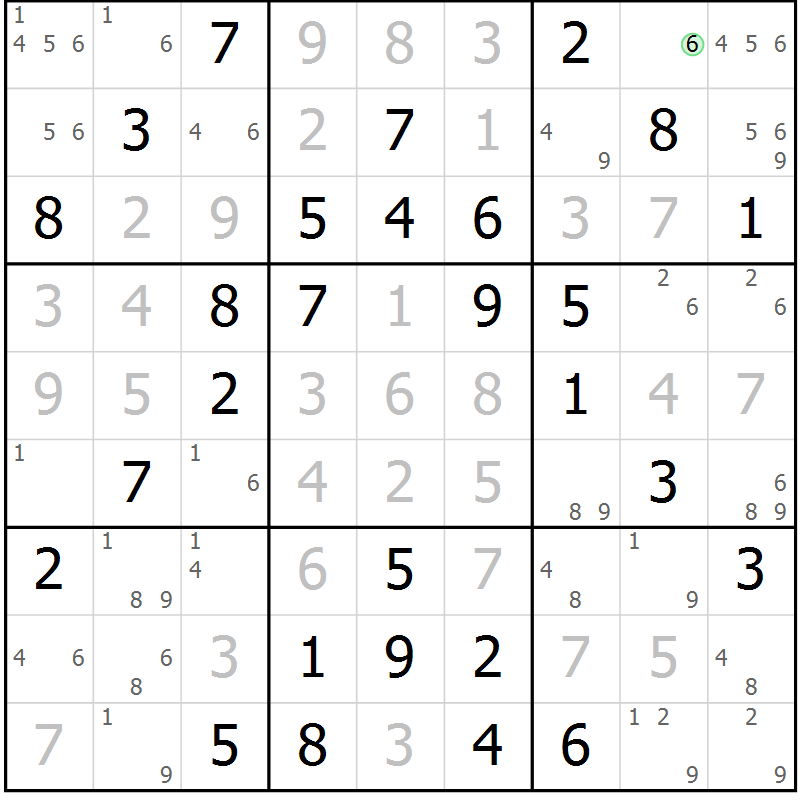 Position des candidats pour la solution de la Gr 13 page 16 du magazine de sudoku Maestro n° 087