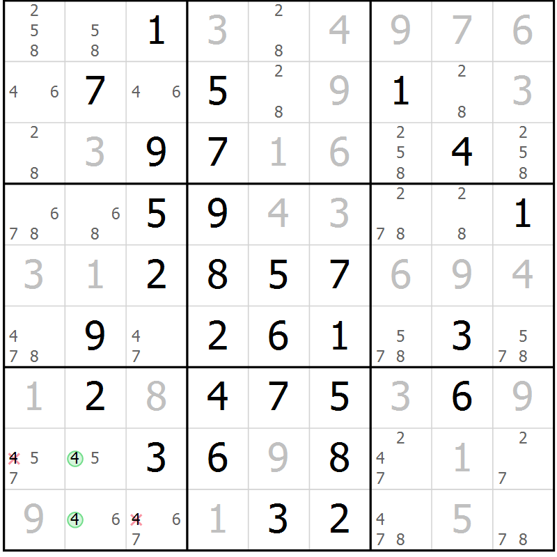 Position des candidats pour la solution de la Gr 14 page 17 du magazine de sudoku Maestro n° 087