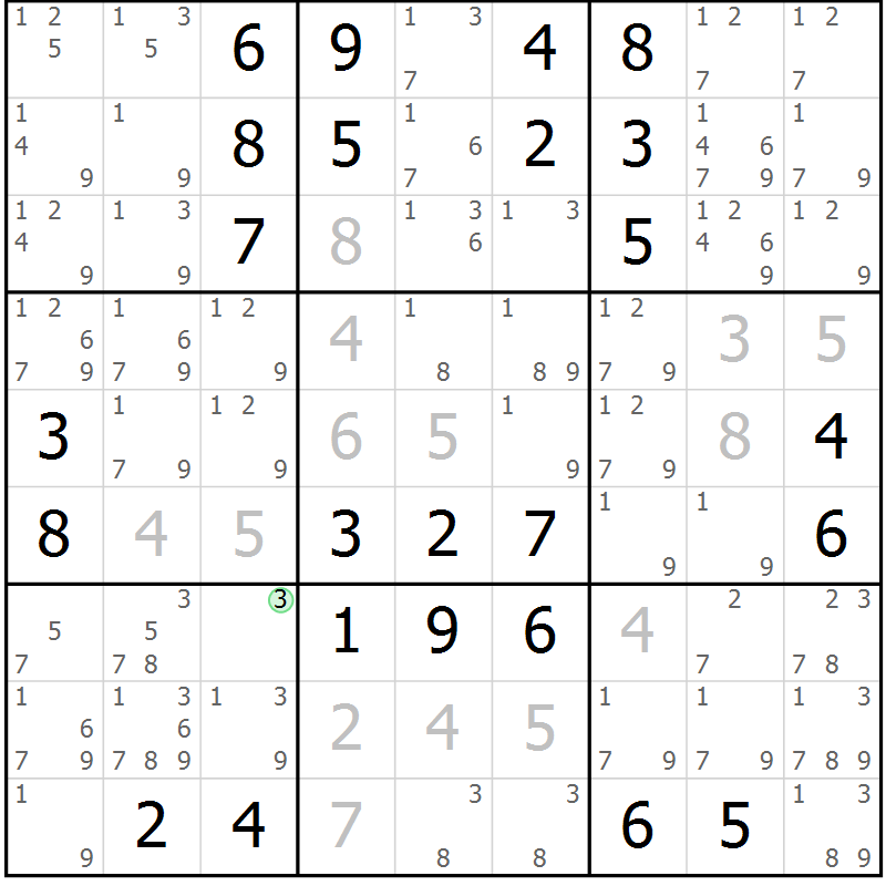 Position des candidats pour la solution de la Gr 15 page 18 du magazine de sudoku Maestro n° 087