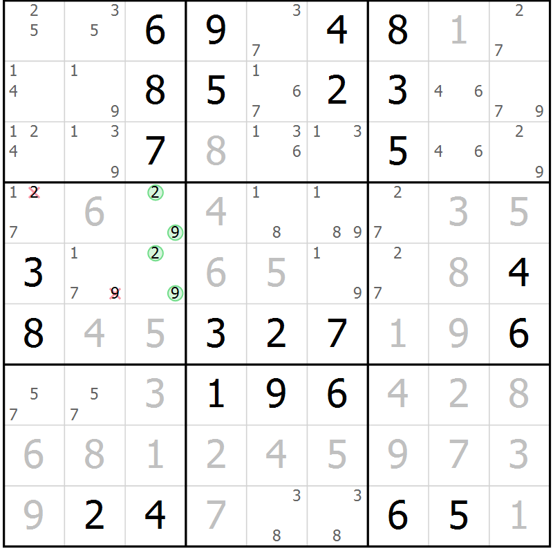 Position des candidats pour la solution de la Gr 15 page 18 du magazine de sudoku Maestro n° 087