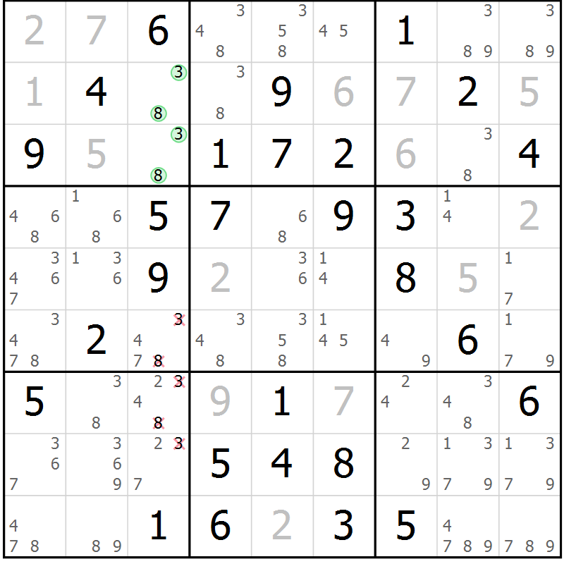 Position des candidats pour la solution de la Gr 16 page 19 du magazine de sudoku Maestro n° 087