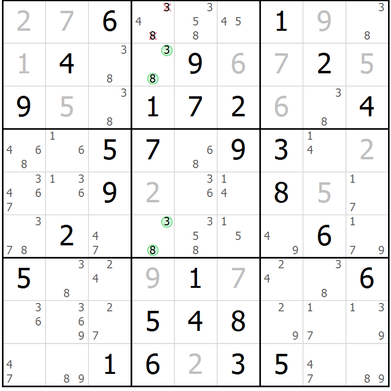 Position des candidats pour la solution de la Gr 16 page 19 du magazine de sudoku Maestro n° 087