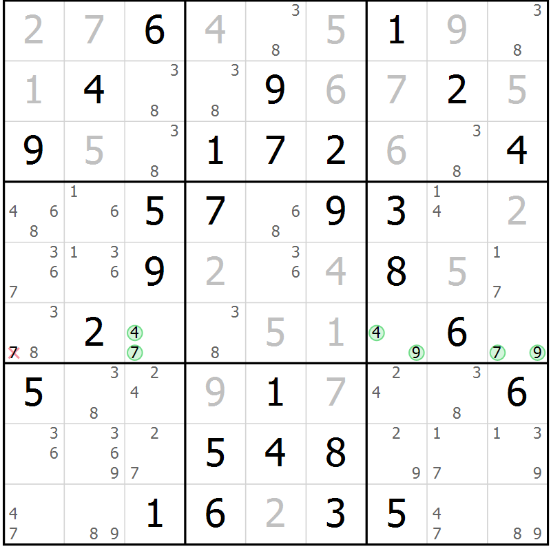 Position des candidats pour la solution de la Gr 16 page 19 du magazine de sudoku Maestro n° 087