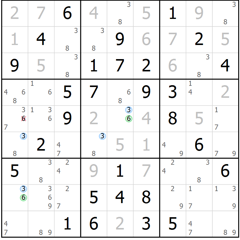 Position des candidats pour la solution de la Gr 16 page 19 du magazine de sudoku Maestro n° 087