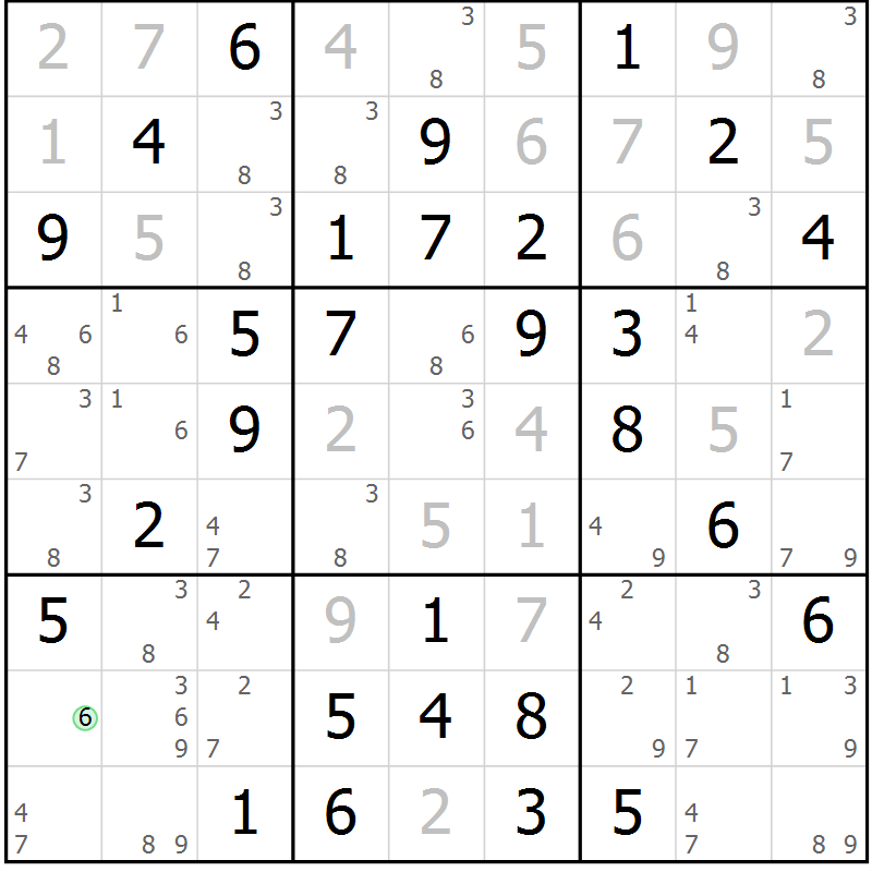 Position des candidats pour la solution de la Gr 16 page 19 du magazine de sudoku Maestro n° 087