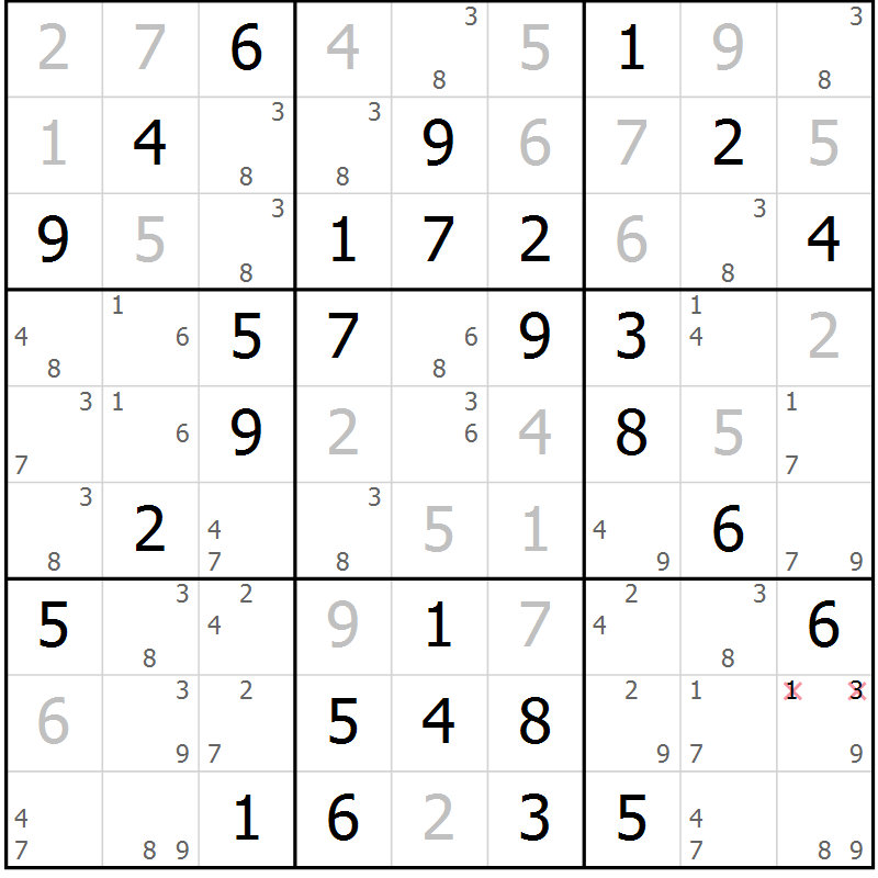 Position des candidats pour la solution de la Gr 16 page 19 du magazine de sudoku Maestro n° 087