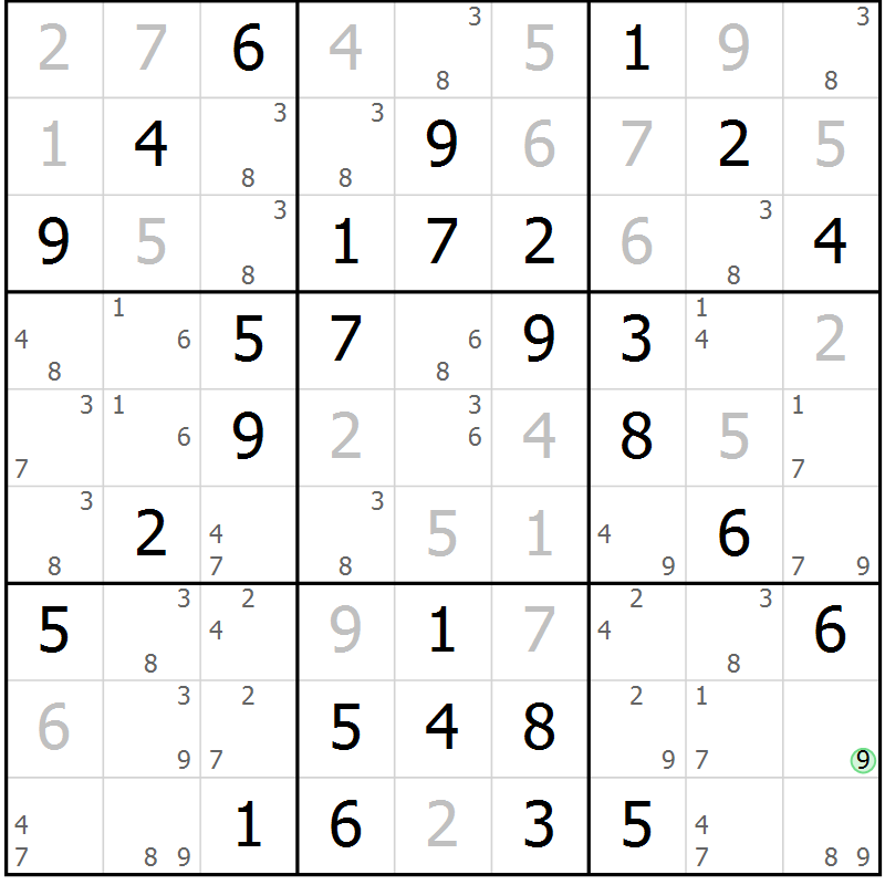 Position des candidats pour la solution de la Gr 16 page 19 du magazine de sudoku Maestro n° 087