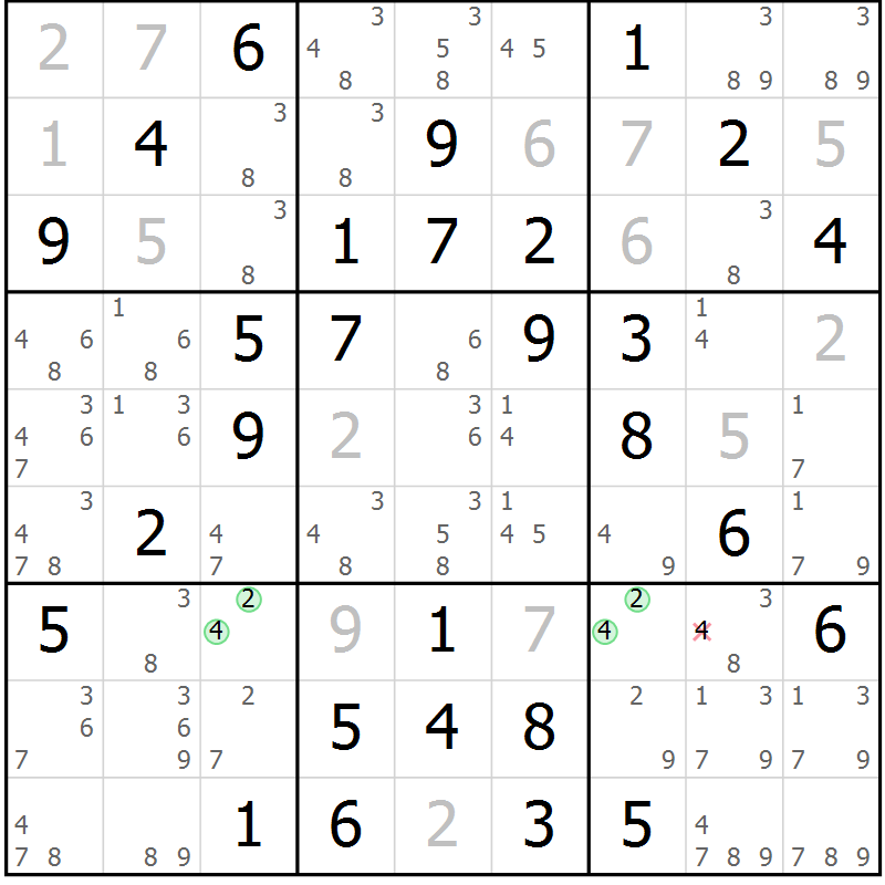 Position des candidats pour la solution de la Gr 16 page 19 du magazine de sudoku Maestro n° 087