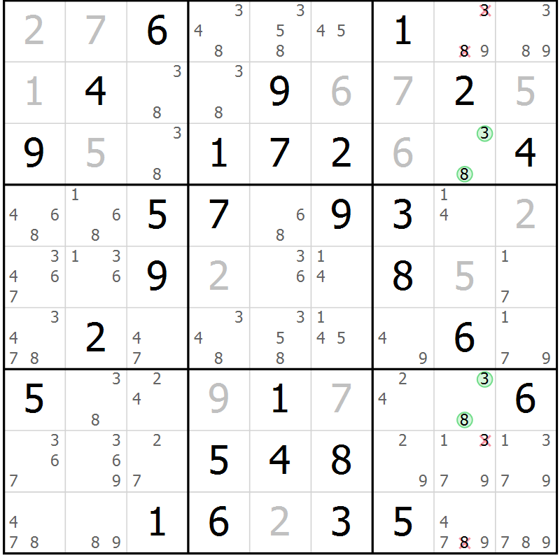 Position des candidats pour la solution de la Gr 16 page 19 du magazine de sudoku Maestro n° 087