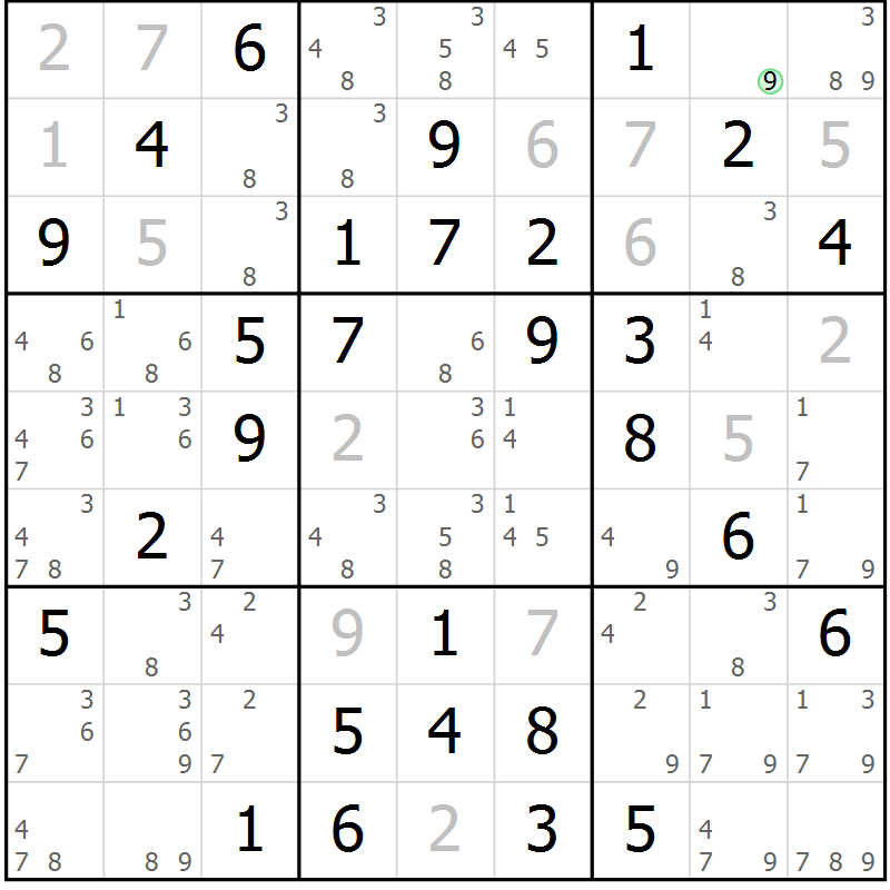 Position des candidats pour la solution de la Gr 16 page 19 du magazine de sudoku Maestro n° 087